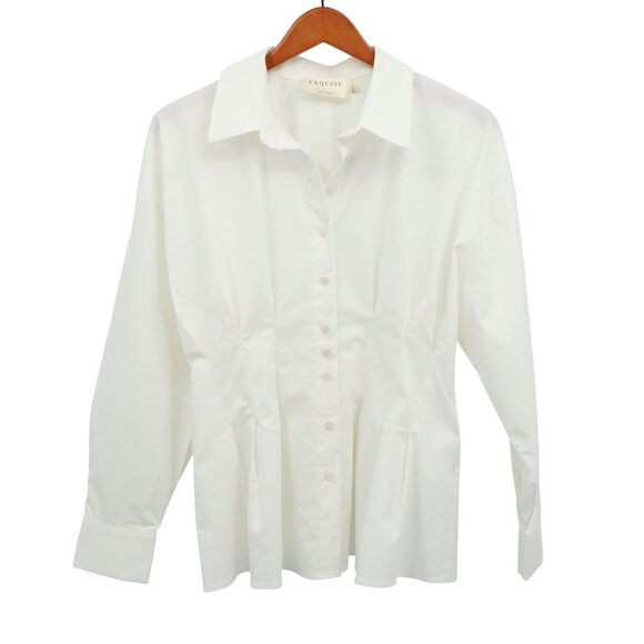 NWT The Tobie Long-Sleeve Pleated Blouse by Exquise Long Sleeve Top L - Picture 4 of 7